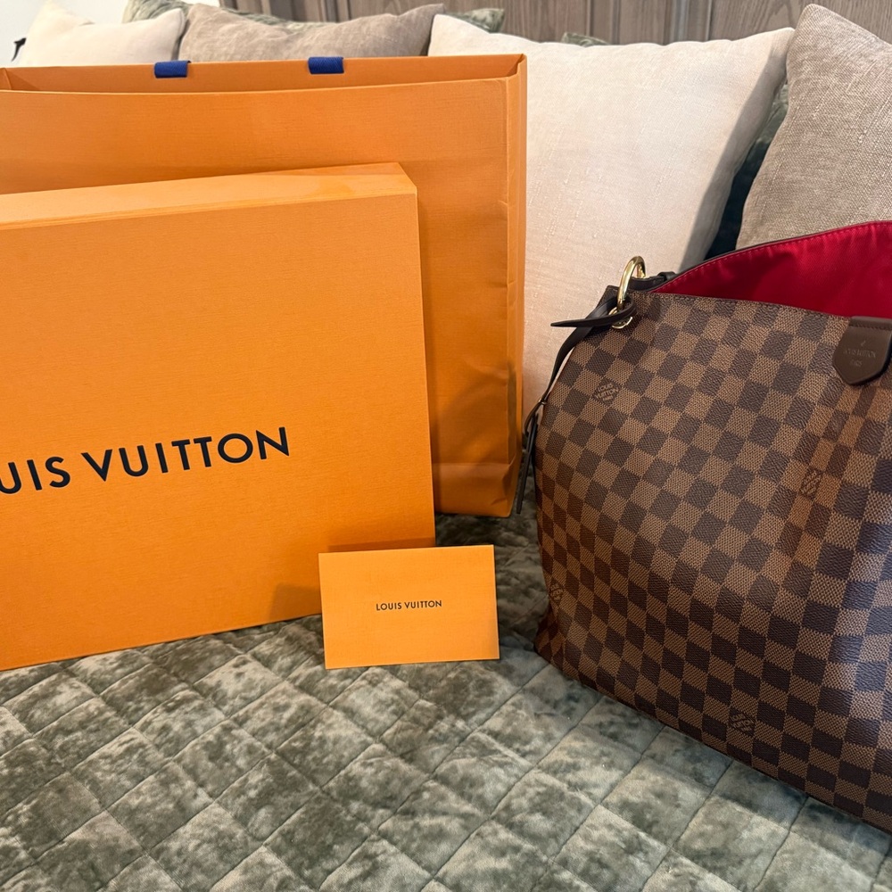 Louis Vuitton Damier Ebene Checker Shoulder Tote - Brown with Gold Hardware - Picture 6 of 8